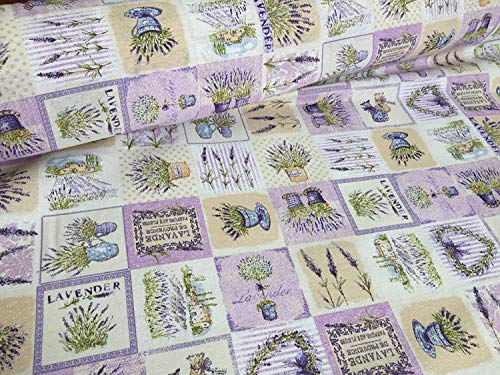 Tela de algodón con estampado de lavanda francesa, tela de paisaje floral, confección de vestidos, cortinas, tapicería ligera, 140 cm de ancho, Lavanda, 1 m