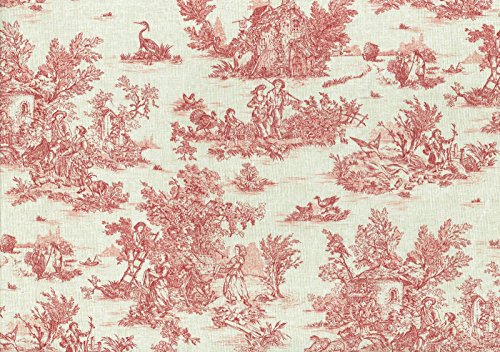 Tela Toile de jouy ‘La Vie Rustique’ (Rojo Antiguo Sobre un Fondo de Aspecto de Lino) - 100% Algodón Suave | Ancho: 155 cm (por Metro Lineal)*