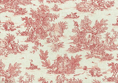 Tela Toile de jouy ‘La Vie Rustique’ (Rojo Antiguo Sobre un Fondo de Aspecto de Lino) - 100% Algodón Suave | Ancho: 155 cm (por Metro Lineal)*