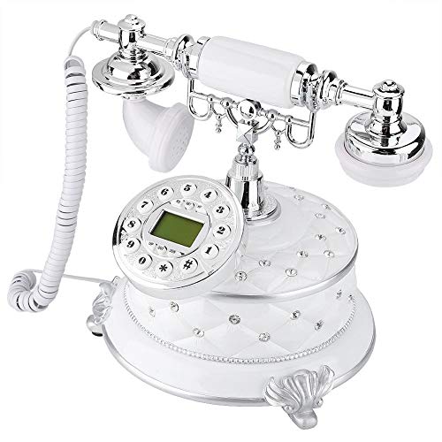 Teléfono con Auricular Retro, Teléfonos Decorativos Antiguos Blancos de Piedras Preciosas Retro, Identificador de Llamadas FSK y DTMF, Calendario Electrónico,para Regalos, Sala de Estar, Hotel