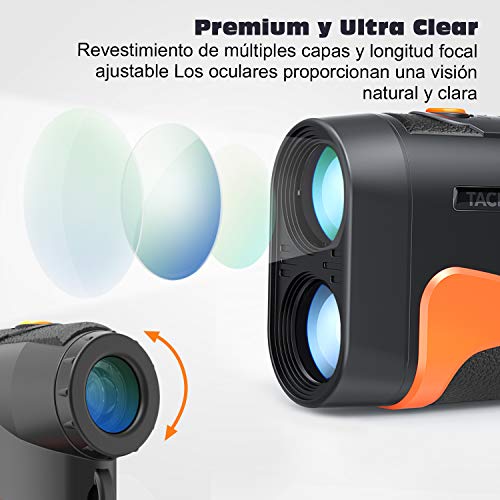 Telémetro de Golf,Tacklife-MLR04,Telémetro Profesional 600m,Telemetro Prismático Medidor Monocular, Multifunciones con Bloqueo de Bandera, 6X Aumento, Medición de diatancia y Velocidad,para Golf,Caza