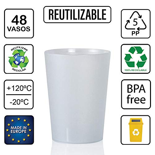 TELEVASO 48 uds - Vaso Sidra 500 ml Reutilizable Extra FUERTA- Polipropileno (PP) Duro e irrompible - Color traslúcido Satinado - Vaso ecológico Libre de BPA