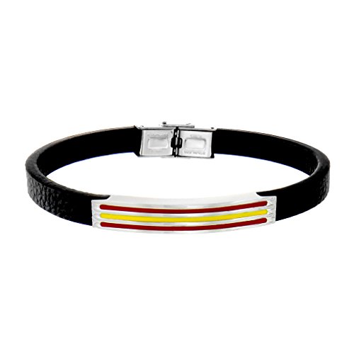 TEMPUS FUGIT. Pulsera con Bandera de España de Piel y Acero Inoxidable Antialérgico