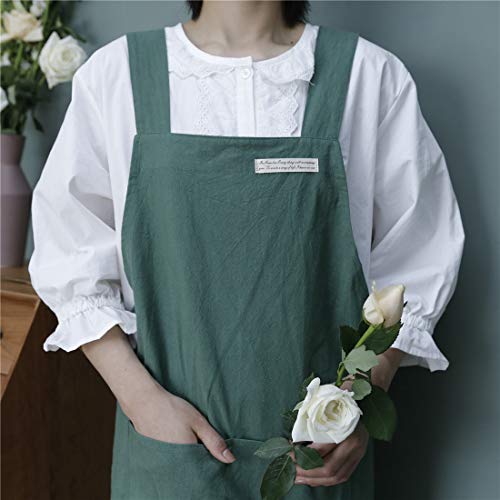 TENG YU - Delantal japonés de lino para mujer, color sólido, delantal de cocina, delantal de cocina y delantal para cocinar, mandil de criada, hornear, jardinería, 31 x 41 pulgadas