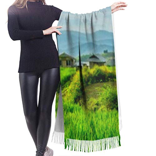 Tengyuntong Pashmina Wrap Manta bufanda, clásica cachemira sensación Unisex invierno bufanda, Pa Bong Piang Arroz Terrazas Mae largo grande caliente bufandas abrigo chal estola