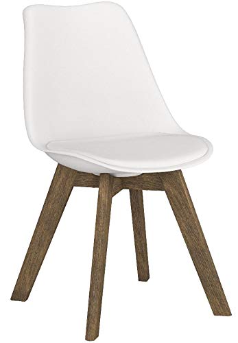 TENZO 3388-454 Sonny-Sillas de diseño (4 Unidades, Madera), Carcasa de plástico ABS. Asiento de Poliuretano (imitación de Piel). Estructura, Color Blanco y Roble, 83 x 48 x 54 cm (H x B x T)