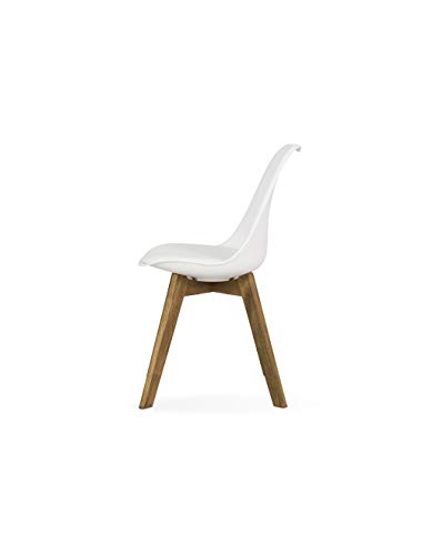 TENZO 3388-454 Sonny-Sillas de diseño (4 Unidades, Madera), Carcasa de plástico ABS. Asiento de Poliuretano (imitación de Piel). Estructura, Color Blanco y Roble, 83 x 48 x 54 cm (H x B x T)