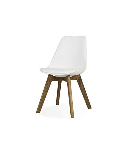 TENZO 3388-454 Sonny-Sillas de diseño (4 Unidades, Madera), Carcasa de plástico ABS. Asiento de Poliuretano (imitación de Piel). Estructura, Color Blanco y Roble, 83 x 48 x 54 cm (H x B x T)