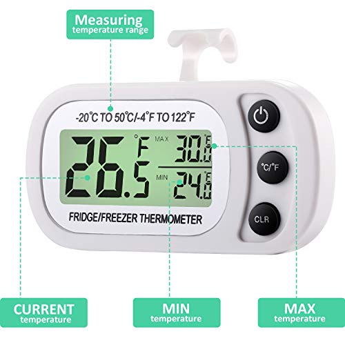 Termómetro Digital de Refrigerador y Congelador Termómetro de Sala de Termómetro de Temperatura del Refrigerador a Prueba de Agua con Función de Registro Máximo Mínimo Pantalla LCD Grande (3)