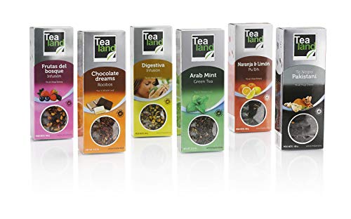 Tes e Infusiones Surtido de Degustación, Hojas Sueltas | Pakistaní Té Negro | Arab Mint Té Verde | Pu Erh Té Naranja & Limón | Chocolate Dreams Rooibos | Digestiva | Frutas del Bosque Infusión