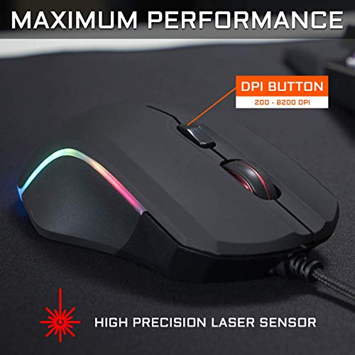 THE G-LAB Kult PROMETHIUM Ratón gaming 8200 DPI, Sensor Láser de Precisión Extrema - Ratón gaming con Cable, 6 Botones Programables, 100% RGB Luz de Fondo - PC compatible PS4 Xbox One Mac (Negro)