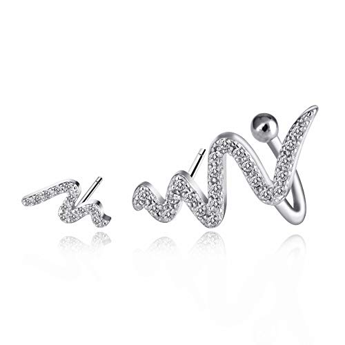 The New Asymmetric Curve Diamond Earrings, Earrings Personality Serpentine, Wavy Lines Ear Clip Steel Color