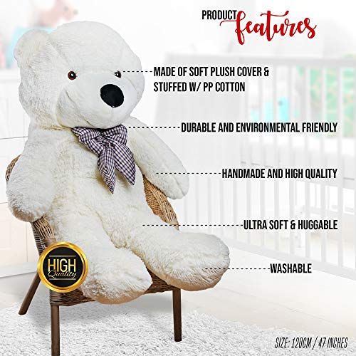 THE TWIDDLERS Oso Peluche 120cm - Gigante Blanco Teddy Bear con Sensación De Felpa Suave Regalo para Día De San Valentín –Grande Tierno Y Romántico para Pareja, Y Ocasiones Especiales