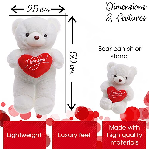 THE TWIDDLERS Oso Peluche 45cm con 'I Love You' de corazón - Blanco Teddy Bear con Sensación De Felpa Suave Regalo para Día De San Valentín –Tierno Y Romántico para Pareja, Y Ocasiones Especiales