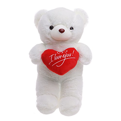 THE TWIDDLERS Oso Peluche 45cm con 'I Love You' de corazón - Blanco Teddy Bear con Sensación De Felpa Suave Regalo para Día De San Valentín –Tierno Y Romántico para Pareja, Y Ocasiones Especiales