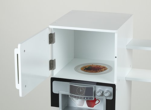 Theo Klein 9459 Cocina de juguete de madera grande Miele, Cocina de madera blanca que,incluye hornillo, lavavajillas y cafetera expreso,fregadero extraíble,a partir de 3 años,87 cm x 32 cm x 93,5 cm