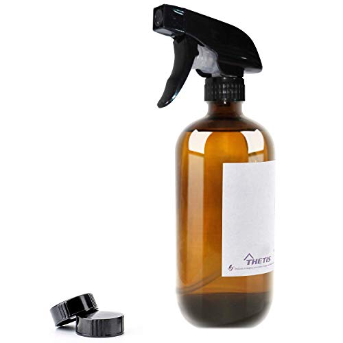 THETIS Botellas de Spray vacías de ámbar Boston de 500ml (6 Paquete de) - Contenedor rellenable con pulverizadores de gatillo, Tapas y Etiquetas, Frasco de Vidrio para aceites Esenciales