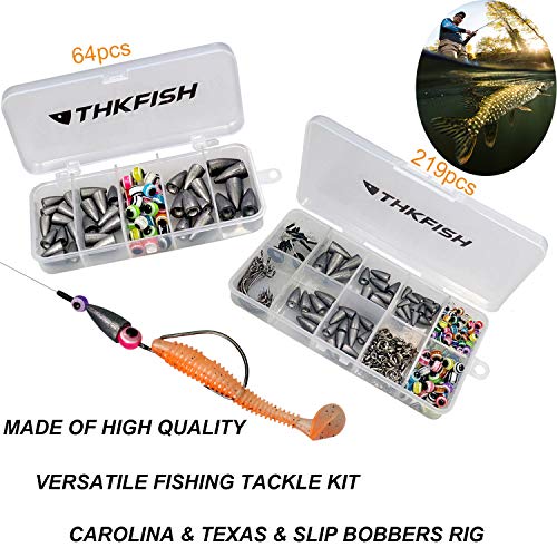 THKFISH Kit de señuelos de Pesca,Texas Rig,Carolina Rig,Ganchos Compensados,Bobber Stopper,Granos de la Pesca,Sinkers de Pesca,Anillos de Pesca,Swivels de Pesca 219 Piezas