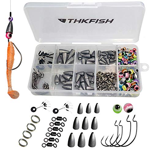 THKFISH Kit de señuelos de Pesca,Texas Rig,Carolina Rig,Ganchos Compensados,Bobber Stopper,Granos de la Pesca,Sinkers de Pesca,Anillos de Pesca,Swivels de Pesca 219 Piezas