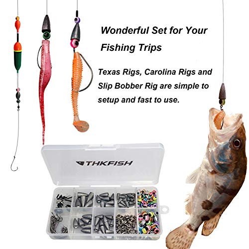 THKFISH Kit de señuelos de Pesca,Texas Rig,Carolina Rig,Ganchos Compensados,Bobber Stopper,Granos de la Pesca,Sinkers de Pesca,Anillos de Pesca,Swivels de Pesca 219 Piezas