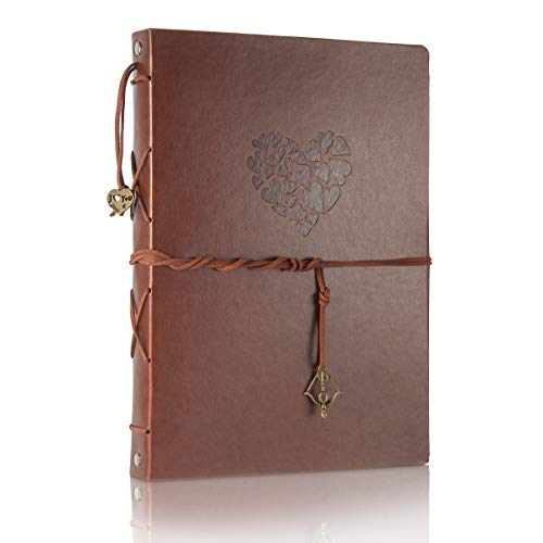 ThxMadam Scrapbook Cuero Álbum de Fotos Libro de Visitas de Boda con 60 Páginas Negras Presentes para Regalo de Valentín Día de Aniversario Navidad Cumpleaños para Esposa Hija Madre,Corazón Grande