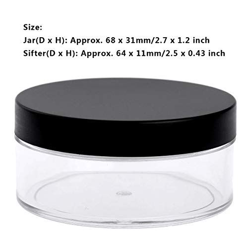 TiaoBug 5Pcs Contenedor Vacío de Polvo Suelto con Tamices Tarro Maquillaje Bricolaje de Viaje Mujer Mini Caja Cosmética Transparente 50g Negro One Size