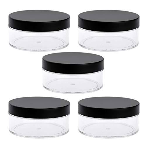 TiaoBug 5Pcs Contenedor Vacío de Polvo Suelto con Tamices Tarro Maquillaje Bricolaje de Viaje Mujer Mini Caja Cosmética Transparente 50g Negro One Size