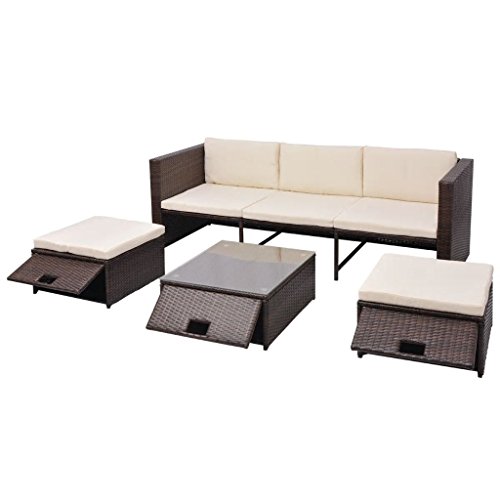 Tidyard Conjunto Muebles de Jardín de Ratán 12 Piezas con Mesa y Cojines Extraíbles,Sofas Exterior para Jardín Terraza Patio en Ratán Sintético,Estructura de Acero,Marrón