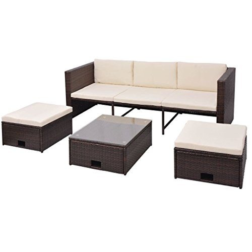 Tidyard Conjunto Muebles de Jardín de Ratán 12 Piezas con Mesa y Cojines Extraíbles,Sofas Exterior para Jardín Terraza Patio en Ratán Sintético,Estructura de Acero,Marrón