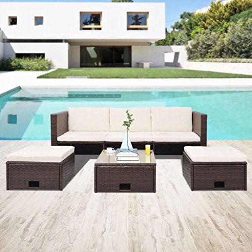 Tidyard Conjunto Muebles de Jardín de Ratán 12 Piezas con Mesa y Cojines Extraíbles,Sofas Exterior para Jardín Terraza Patio en Ratán Sintético,Estructura de Acero,Marrón