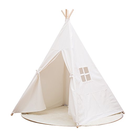 Tienda tipi Small Boy con una ventana de lona de algodón puro, premontado, para niños, color blanco