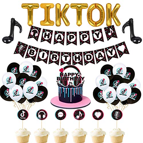Tik Tok Party Decorations - Tik Tok Birthday Party Decoration Happy Birthday Banner Tik Tok Note Aluminum Balloon Latex Balloon Cake Toppers
