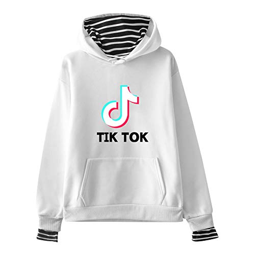 TIK TOK Sudadera con Capucha Unisex Pullover Strappy Hoodie Sweatshirt Camisa 2 en 1 Patchwork Camisetas Otoño Invierno Blusa Manga Larga Raya Sueter Jerseis Moda tee Shirt Hip Hop Streetwear