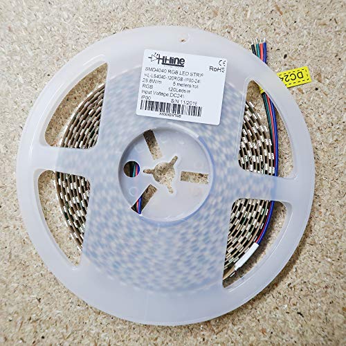 Tira de LED RGB de alta densidad 24 V 28,8 W/m, alimentado por SMD4040 x 120 LEDs por metro, IP00 8 mm de ancho 3 oz FCP 5 m rollo