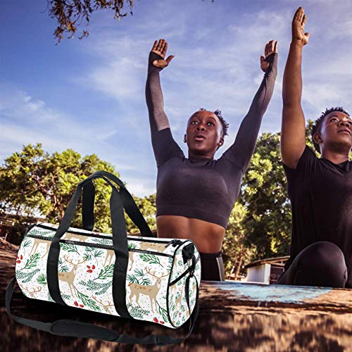 TIZORAX - Bolsa de deporte impermeable para gimnasio con estampado de acebo y ciervos, bolsa de viaje para gimnasio en seco y húmedo para mujeres y hombres