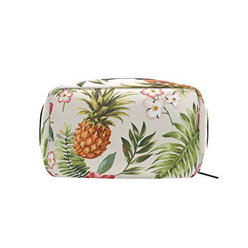 TIZORAX - Bolsa de viaje para cosméticos, diseño de flores tropicales, piña