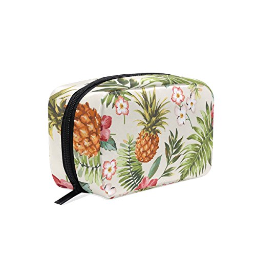 TIZORAX - Bolsa de viaje para cosméticos, diseño de flores tropicales, piña