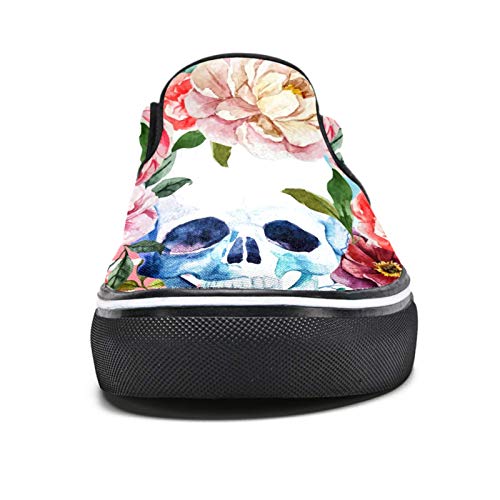 TIZORAX Día de los Muertos Calavera de Azúcar con Corona de Flor Deslizamiento en Mocasines Zapatos para Hombres Niños Moda Lona Plana Barco Zapatos, color Multicolor, talla 44 EU