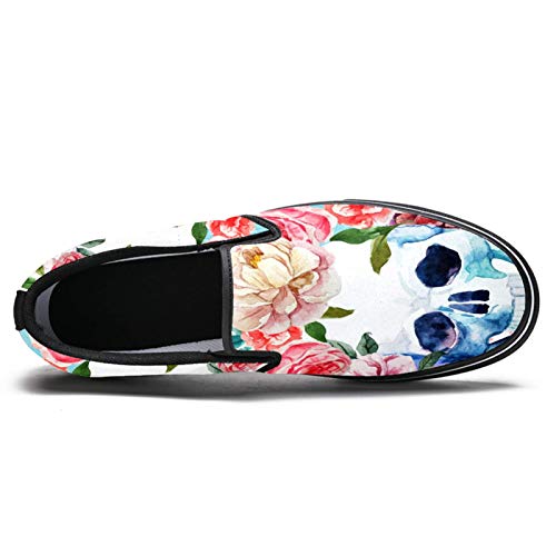 TIZORAX Día de los Muertos Calavera de Azúcar con Corona de Flor Deslizamiento en Mocasines Zapatos para Hombres Niños Moda Lona Plana Barco Zapatos, color Multicolor, talla 44 EU