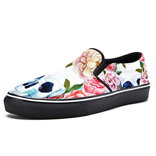 TIZORAX Día de los Muertos Calavera de Azúcar con Corona de Flor Deslizamiento en Mocasines Zapatos para Hombres Niños Moda Lona Plana Barco Zapatos, color Multicolor, talla 44 EU