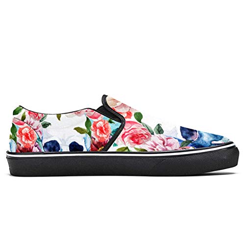 TIZORAX Día de los Muertos Calavera de Azúcar con Corona de Flor Deslizamiento en Mocasines Zapatos para Hombres Niños Moda Lona Plana Barco Zapatos, color Multicolor, talla 44 EU