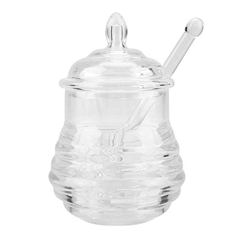 Tnfeeon - Recipiente para Miel (Cristal, 245 ml, con Cuchara para Miel y Soporte para Goteo de Miel, para Guardar y entregar Miel en Tus Alimentos o Bebidas preferidos)