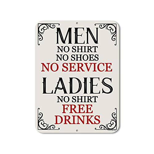 TNSND - Cartel de pared para hombre, no camisa, no servicio, para mujer, sin camisa, sin camisa, bebidas gratis, diseño retro vintage, para decoración de casa, cafetería, bar, pub, 20 x 30 cm