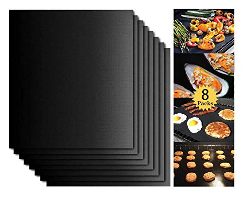 TNTOR Estera de Barbacoa 8 Piezas, BBQ Grill Mat Barbecue Baking Mats, Horno, Gas Carbón, Alfombrilla de Barbacoa Antiadherente Reutilizable para Carne, Pescado y Verduras