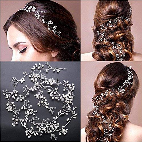 TOKERD 50cm Pelo de Novia - Nupcial Tocado Diademas de Pelo Novia Adornos Accesorios para el Cabello para Boda Fiesta Velada