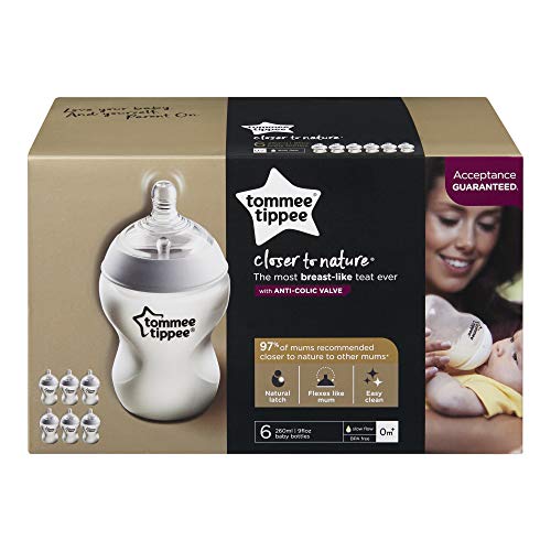 Tommee Tippee Closer to Nature - Biberón anticólico, 260 ml (pack de 6 unidad),42256050