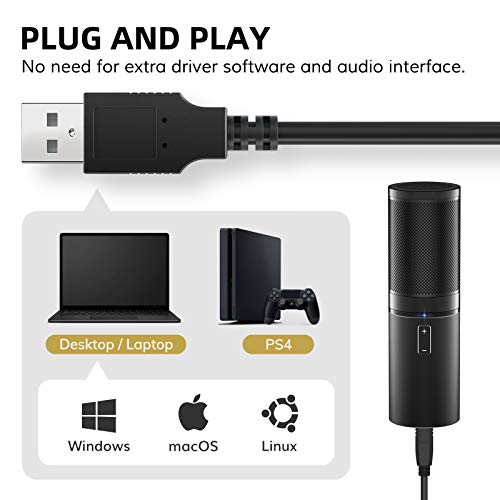 TONOR Micrófono de Condensador USB Micro Grabación Patrón Polar Cardioide para Grabar Música y Video Podcast Transmisión en Vivo Juegos Chat Soporte de Brazo