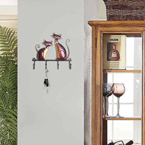 TOOARTS Perchero de pared Metal de Gato para Colgar llaves Sombreros para Decorar su Hogar Estilo Vintage