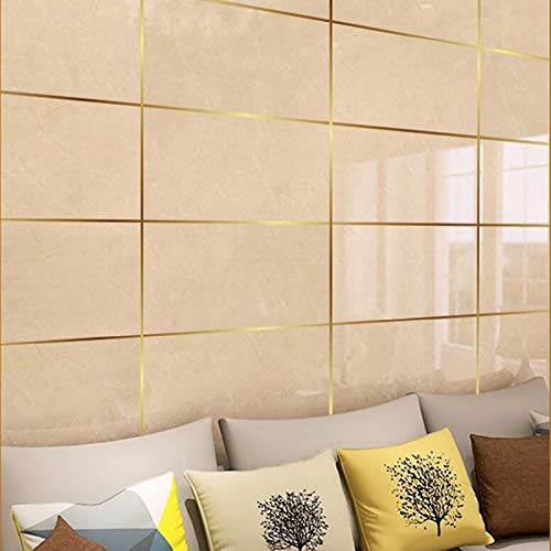 TOOGOO 50 Metros Oro Pegatinas Autoadhesivas Azulejo Impermeable Azulejo De Pared Cinta De Sellado De Espacio Tira De Juntas Calcomanías Pegatinas De Belleza Decoración del Hogar