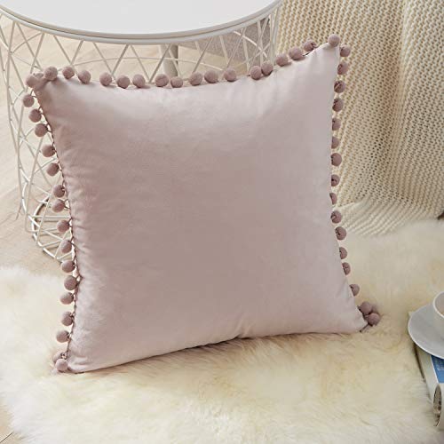 Topfinel Juego de 2 Cojines Fundas Terciopelo Decorativa Hogar Almohadas Fundas con pelota de Color Sólido Para Cama Sofás Sala de Estar Dormitorio Sala de Estudio Jardín Coche 45x45cm Rosa